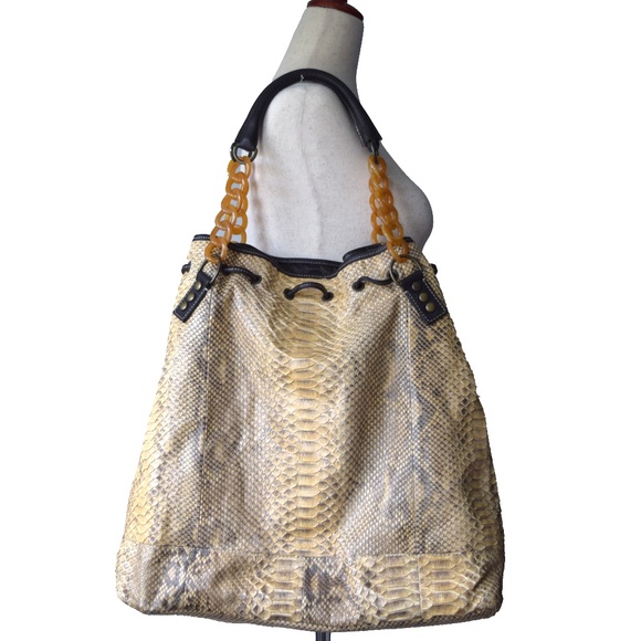 XXI Secolo X-Large Hobo Bag, in Stunning Tan & Brown Genuine Python - Picture 4 of 7